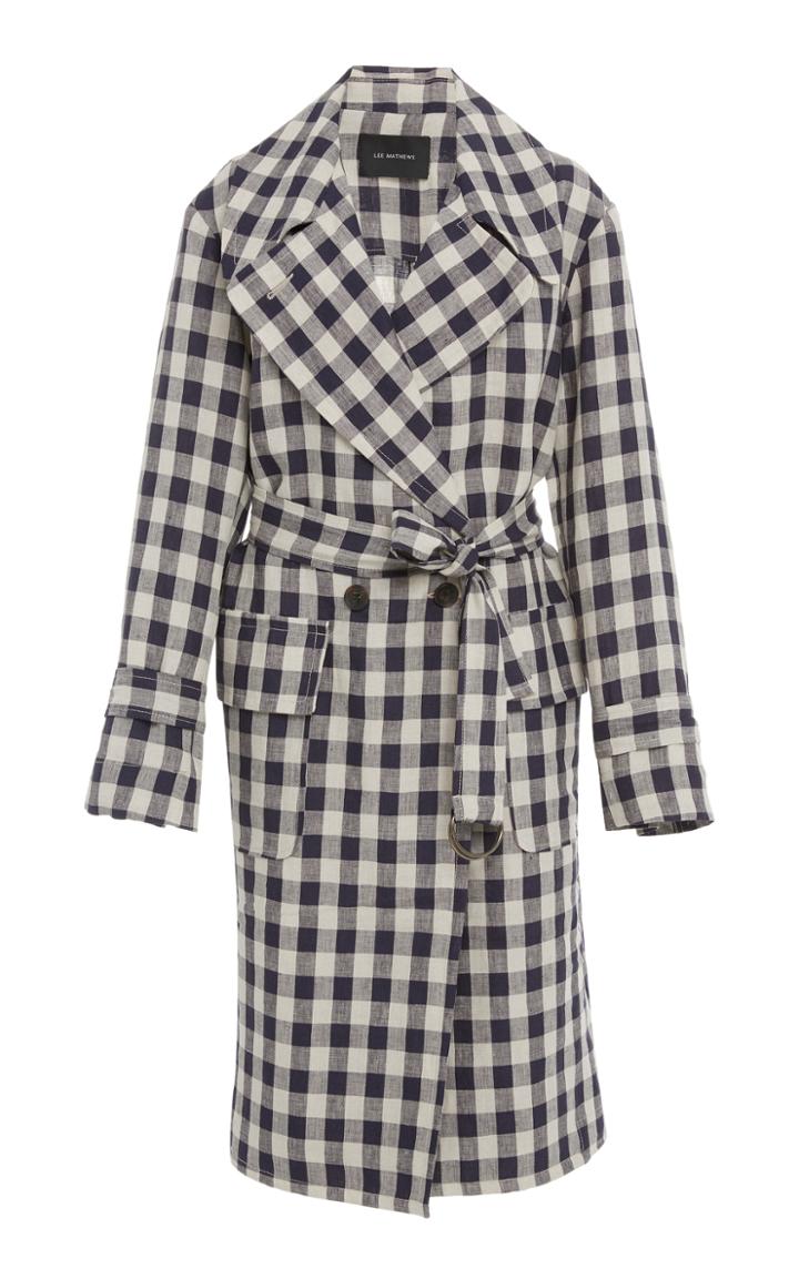 Lee Mathews Mary Check Linen Long Sleeve Coat