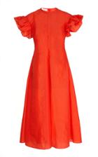 Beaufille Dorado Ruffle-sleeve Crepe Midi Dress