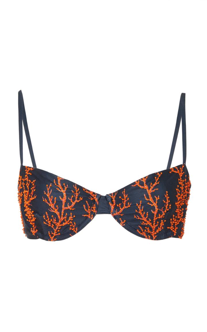 Moda Operandi Agua By Agua Bendita Arrecife Mostaza Embroidered Bikini Top