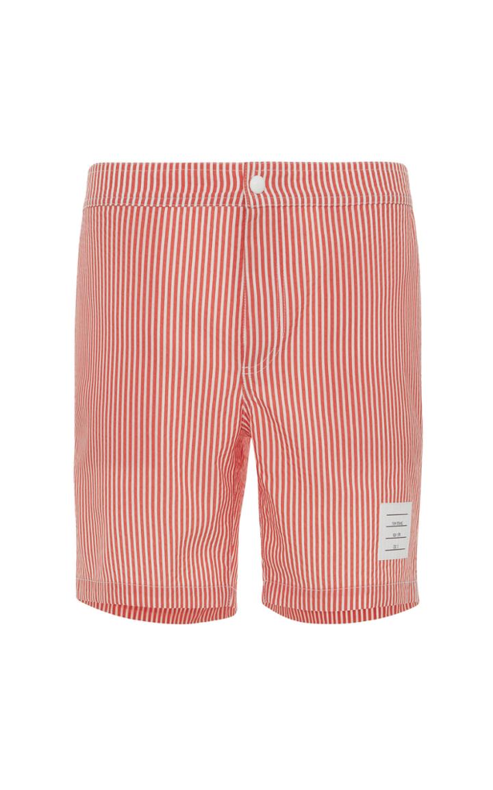 Thom Browne Snap-front Striped Seersucker Swim Short