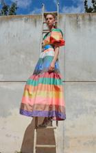 Moda Operandi Anna Mason Bardot Multicolor Striped Silk Dress Size: 6