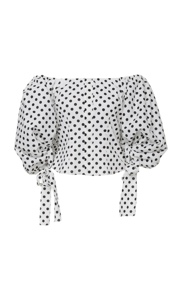 Caroline Constas Nella Puff-sleeve Off-the-shoulder Cotton Top