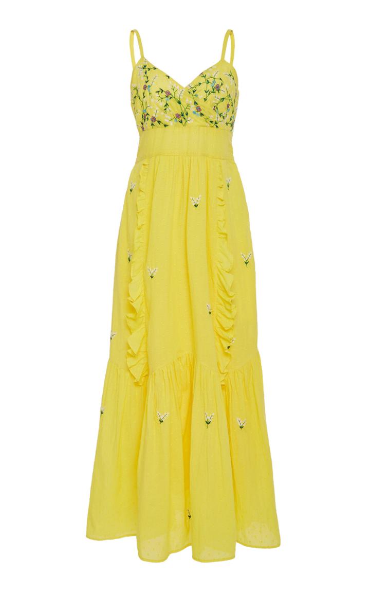 Banjanan Rosa Sunflower Embroidered Cotton Dobby Maxi Dress