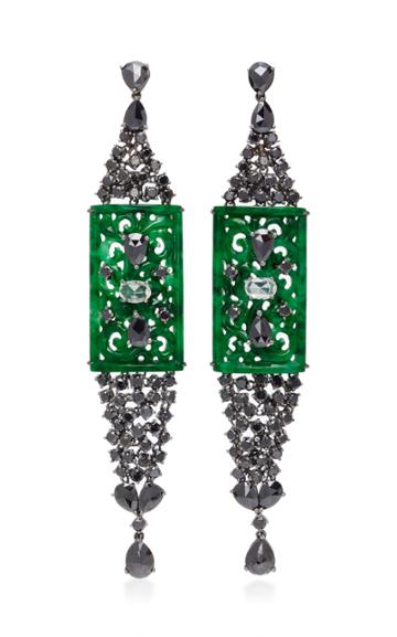 Lorraine Schwartz One-of-a-kind 18k Black Gold Black Diamond & Green Jade Earrings