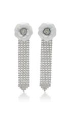 Alessandra Rich White Rose Earrings With Long Crystal Arrow