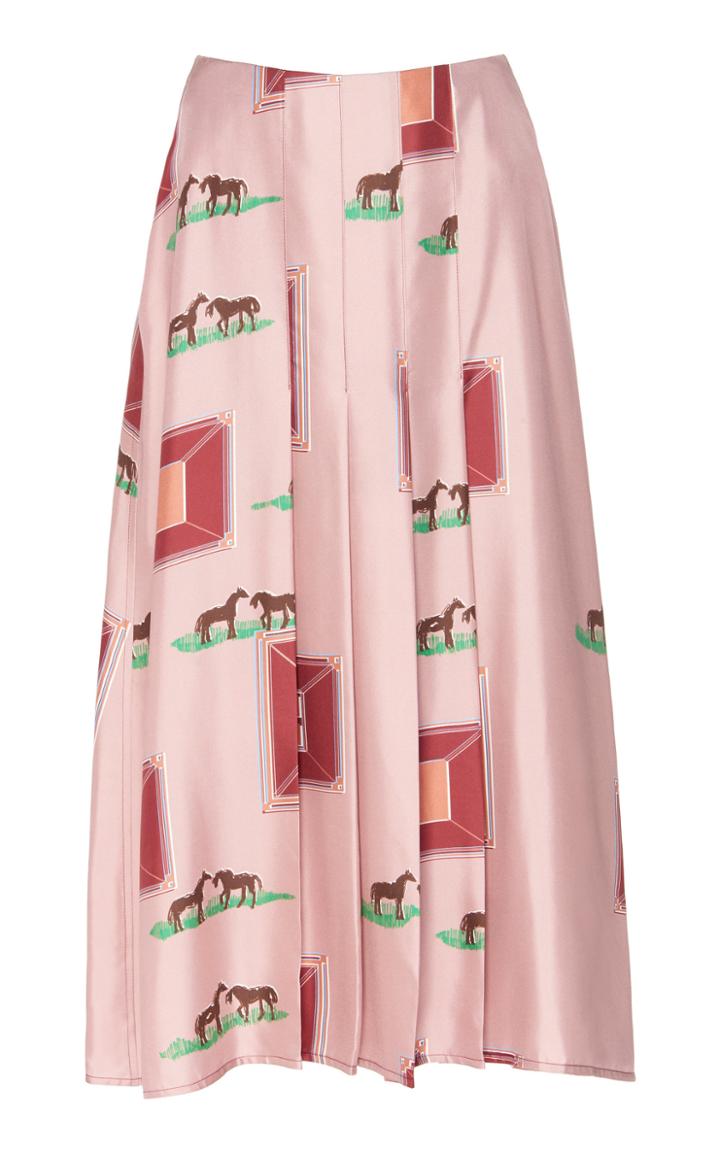 Victoria Beckham Printed Pleated Silk Midi Skirt
