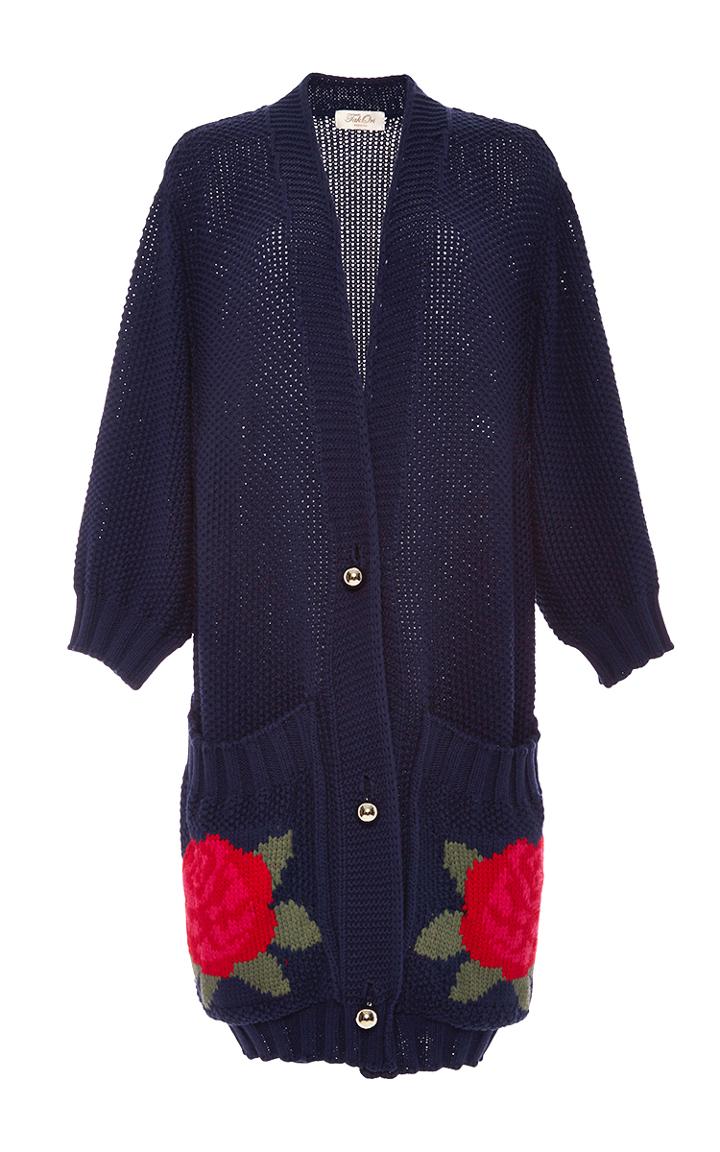 Tak.ori Navy Bracelet Sleeve Rose Sweater