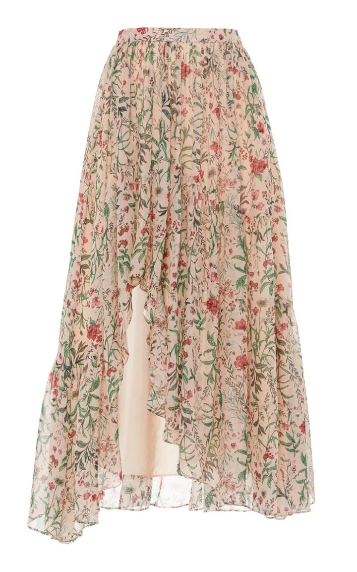 Amur Genie Floral-patterned Silk Skirt