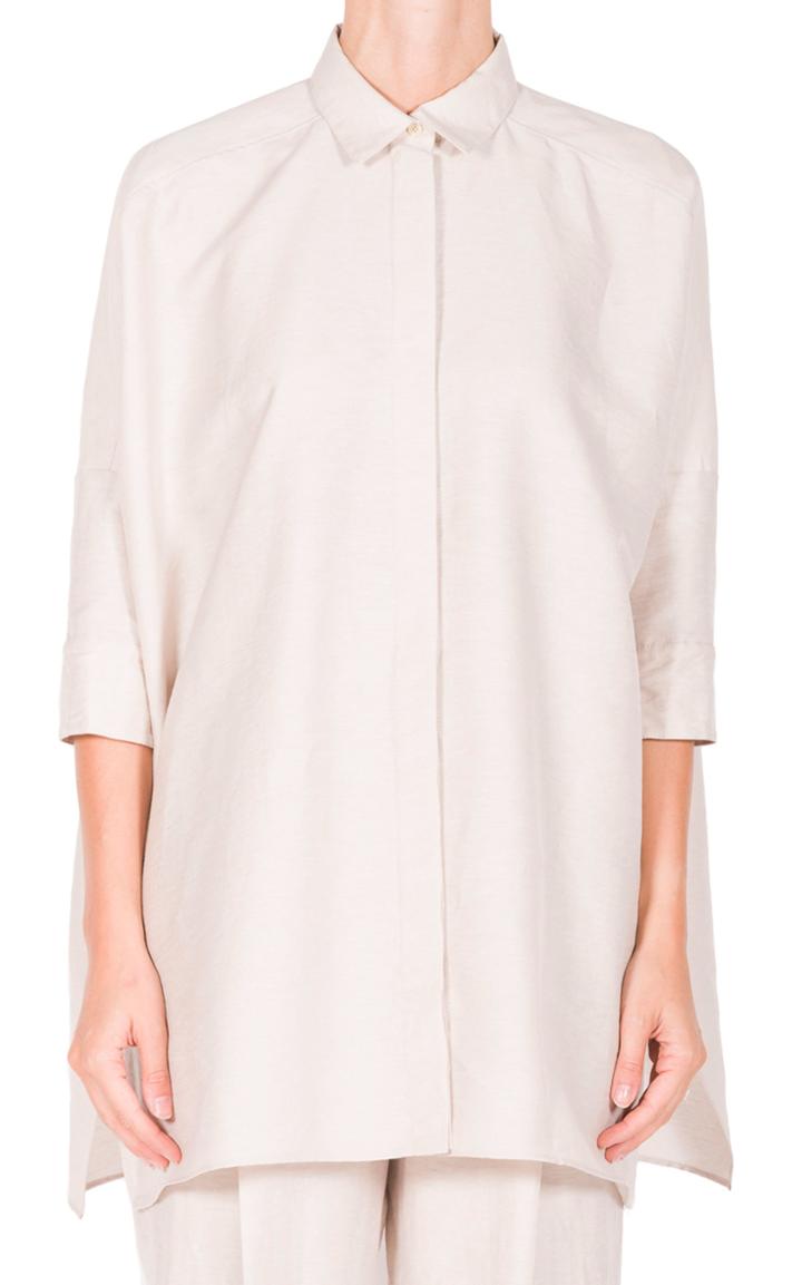 Moda Operandi Agnona Collared Linen-blend Poncho Shirt