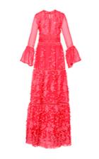 Costarellos Floral Applique Long A-line Dress