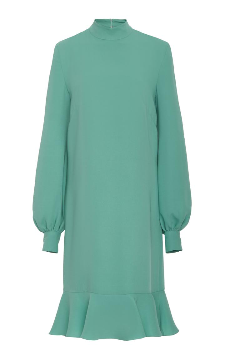 J. Mendel High Neck Satin Dress With Ruffled Hem