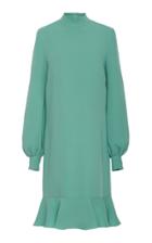 J. Mendel High Neck Satin Dress With Ruffled Hem