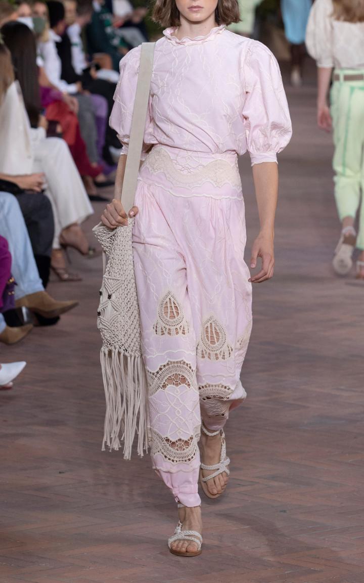 Moda Operandi Alberta Ferretti Embroidered Chambray Voluminous Balloon Pants