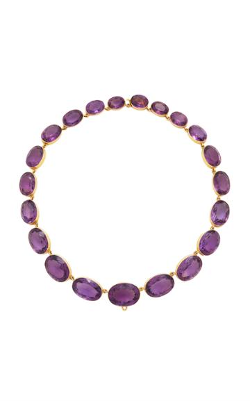 Fred Leighton Antique Yellow Gold Oval Amethyst Riviere Necklace With Antique Pink And Purple Enamel Pansy Brooch