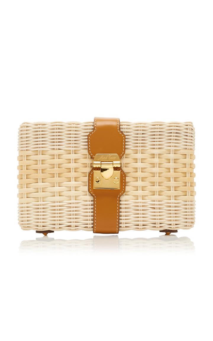 Mark Cross Leather-trimmed Rattan Shoulder Bag