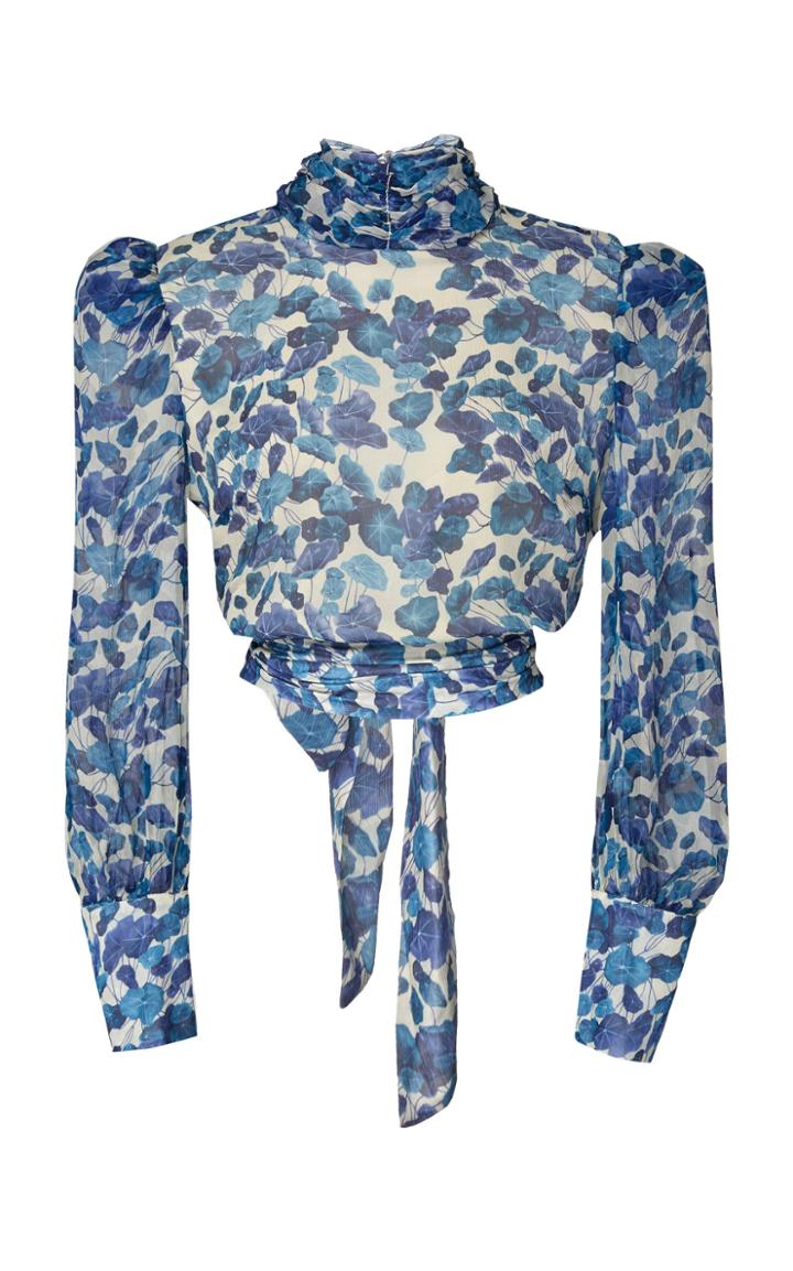 Adriana Degreas Cropped Silk Chiffon Blouse