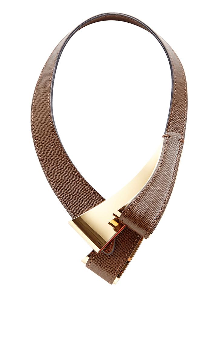 Marni Tan Leather And Brass Necklace