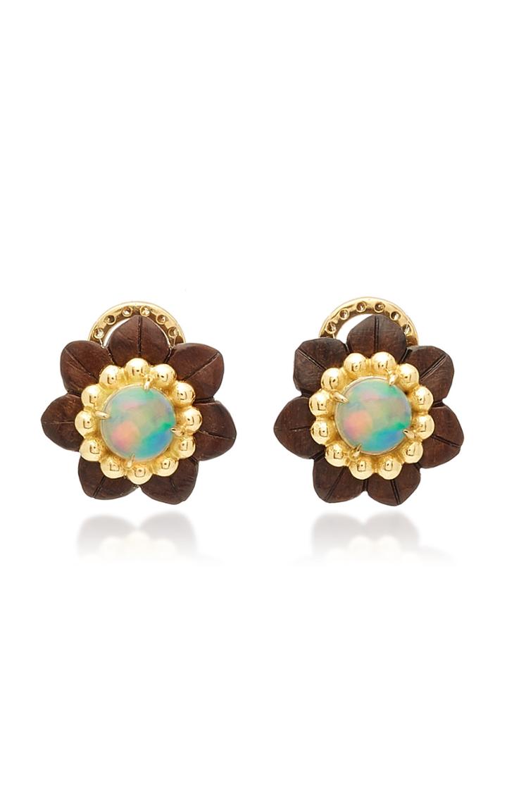 Silvia Furmanovich Sculptural Botanical Marquetry Opal Stud Earrings