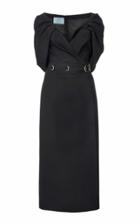 Prada V-neck Cady Carabiner Cinched Waist Maxi Dress