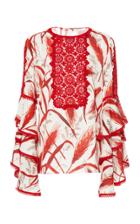 Andrew Gn Printed Cascade Sleeve Blouse