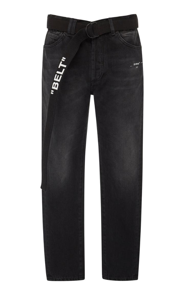 Off-white C/o Virgil Abloh Belted Distressed Slim-fit Jeans