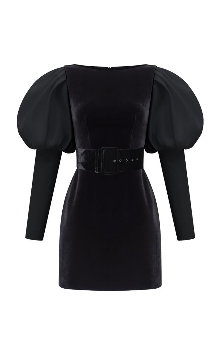 Rasario Puff Sleeve Satin And Velvet Mini Dress