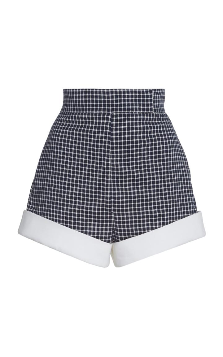 Sara Battaglia Cotton High Waisted Plaid Shorts