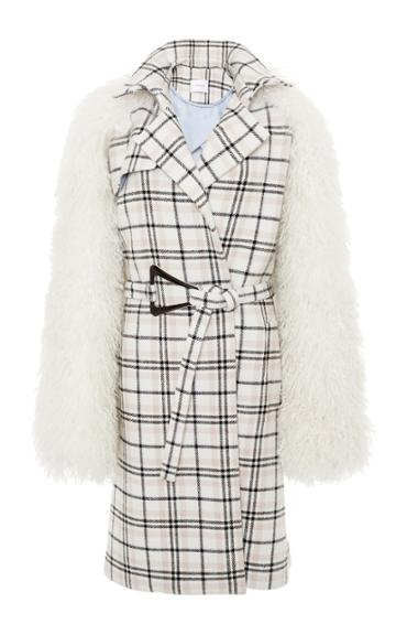 Carven Belted Coat With Fur Sleeves