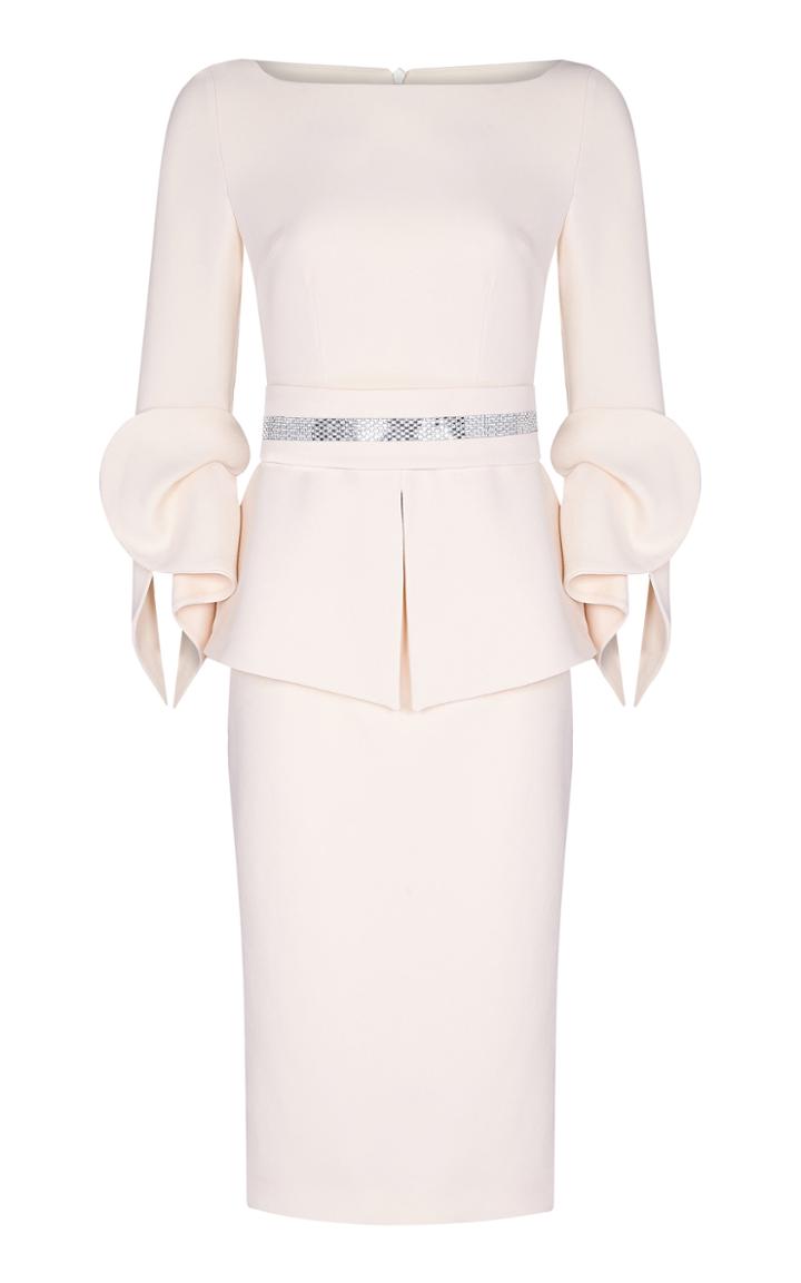 Safiyaa Alondra Rhinestone Crepe Midi Dress