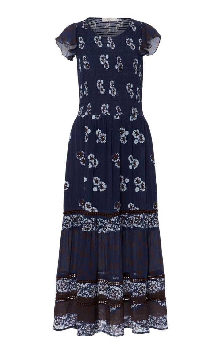 Sea Flutter Sleeve Smocked Dress