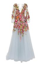 Marchesa Embroidered V-neck Gown