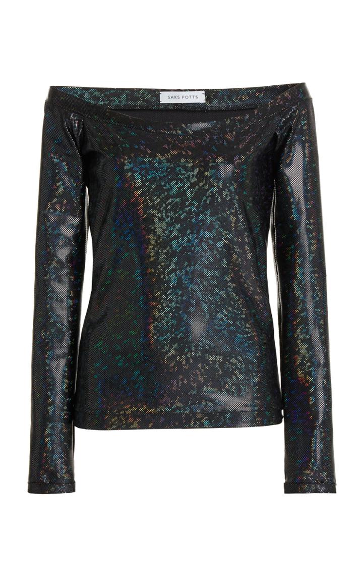 Moda Operandi Saks Potts Herm Metallic Stretch Jersey Off-the-shoulder Top