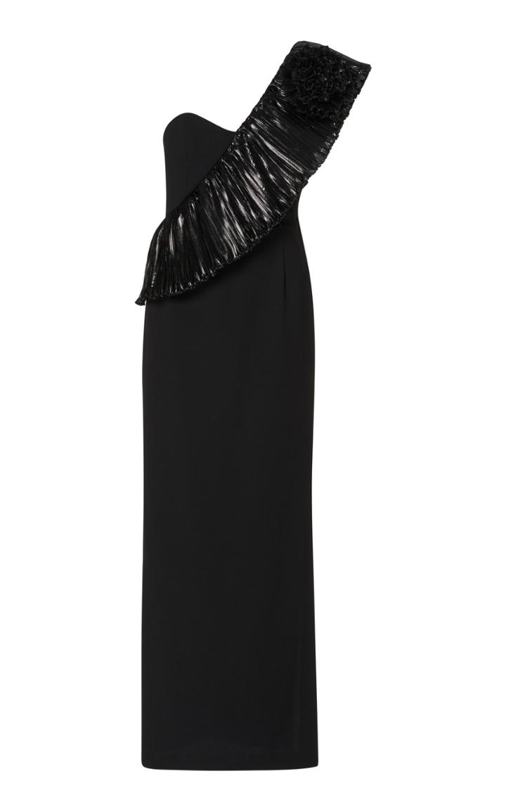 Alessandra Rich Crepe Wool One Shouldered Dress