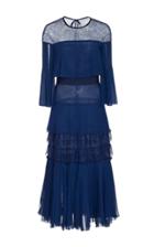 Carolina Herrera Floral Lace Tiered Dress