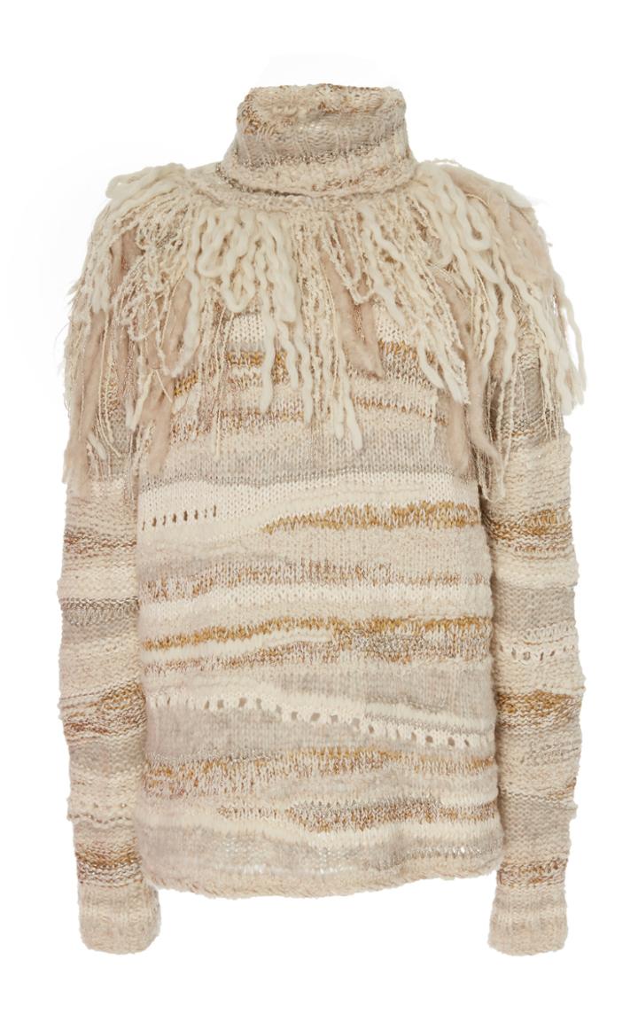 Prabal Gurung Lucca Fringed Turtleneck Sweater