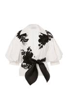 Marchesa Floral Applique Embellished Cotton Blouse Size: 4