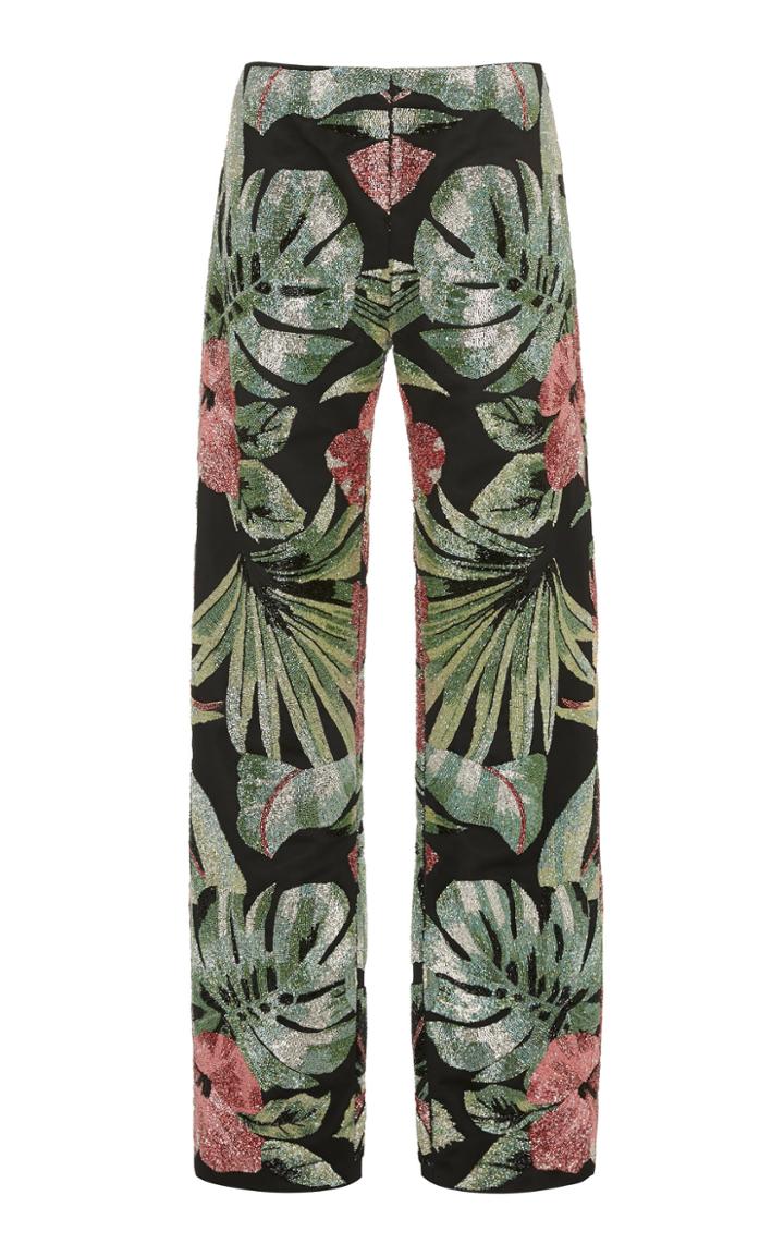 Richard Quinn Floral Beaded Straight-leg Satin Pants