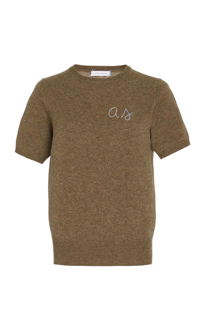 Moda Operandi Lingua Franca Monogrammed Short-sleeve Cashmere Crew Sweater With Ligh