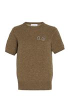 Moda Operandi Lingua Franca Monogrammed Short-sleeve Cashmere Crew Sweater With Ligh
