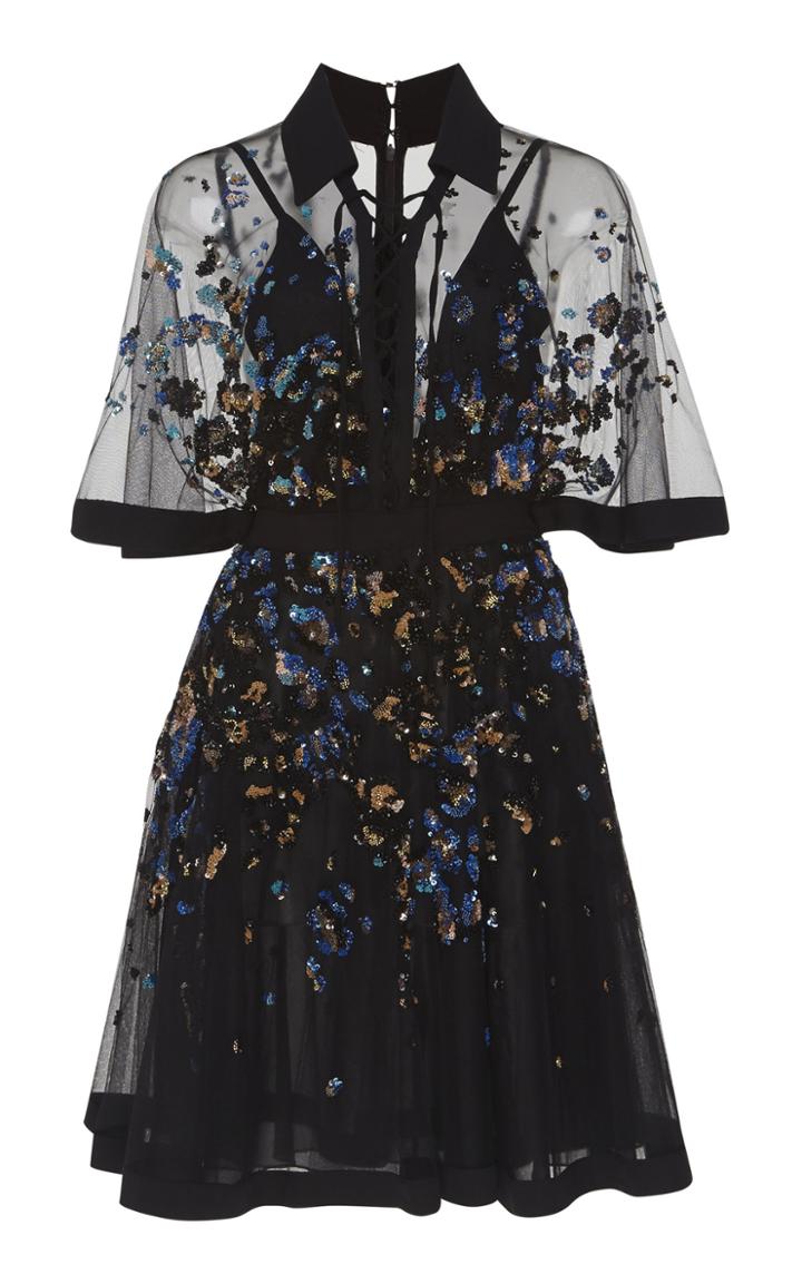 Elie Saab Embroidered Bell Sleeve Mini Dress