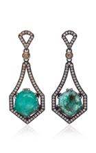 Sara Weinstock 18k Oxidized Gold Emerald And Diamond Earrings