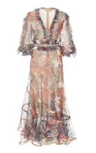 Costarellos Asymmetrical Mesh Printed Dot Tulle Dress