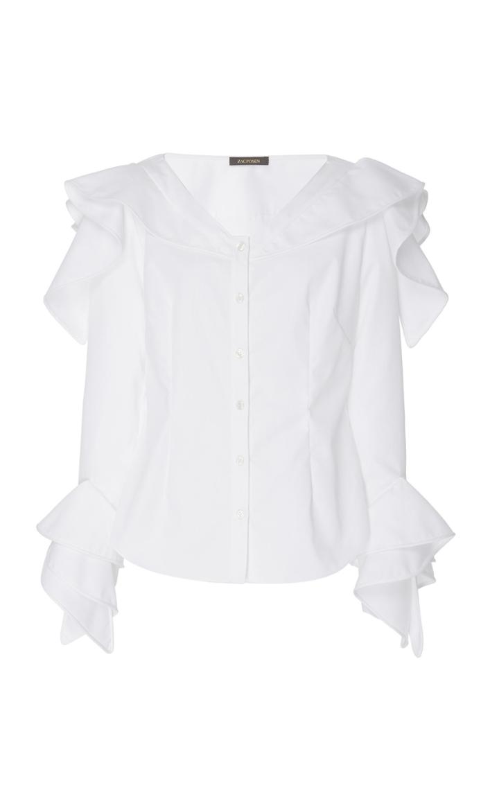 Zac Posen Solid Cotton Ruffle Blouse