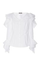 Zac Posen Solid Cotton Ruffle Blouse