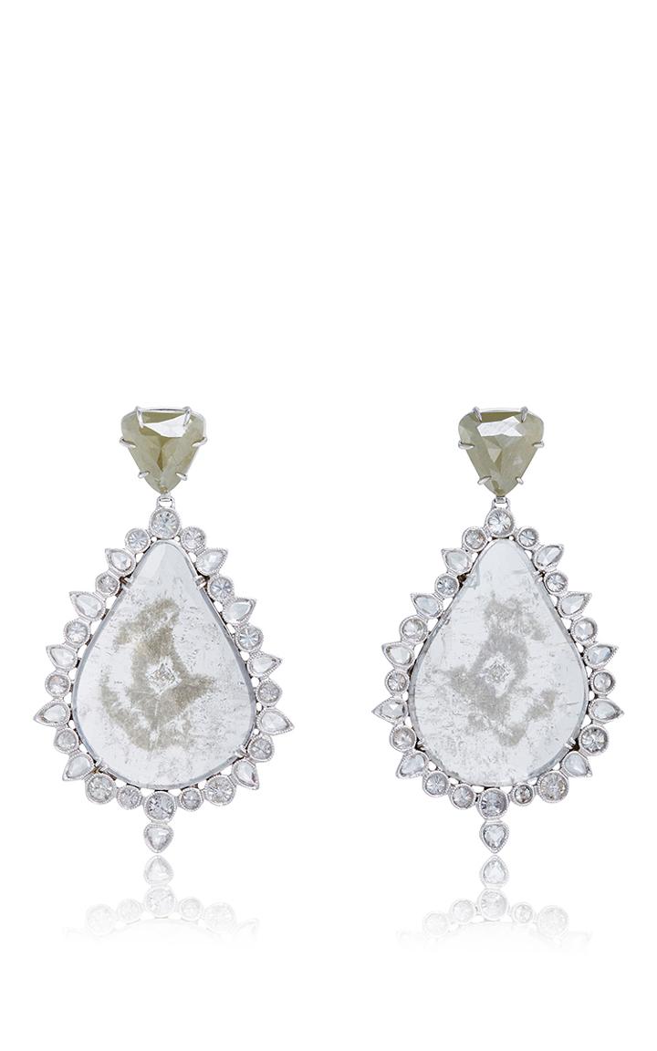 Nina Runsdorf 18k White Gold Slice Diamond Pear Shape Earrings