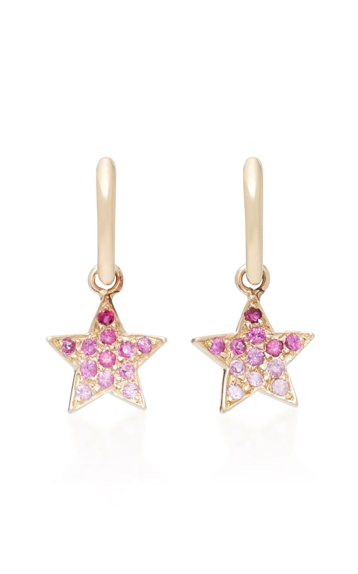 She Bee 10k Gold Pink Sapphire Star Hoops
