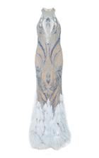 Patbo Beaded High Neck Feather Gown
