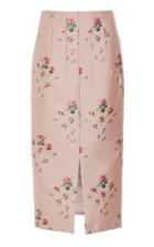 Brock Collection Pectolite Floral-embroidered Duchess Satin Pencil Skirt