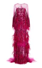 Moda Operandi Pamella Roland Feather-embellished Sequined Tulle Cape Gown