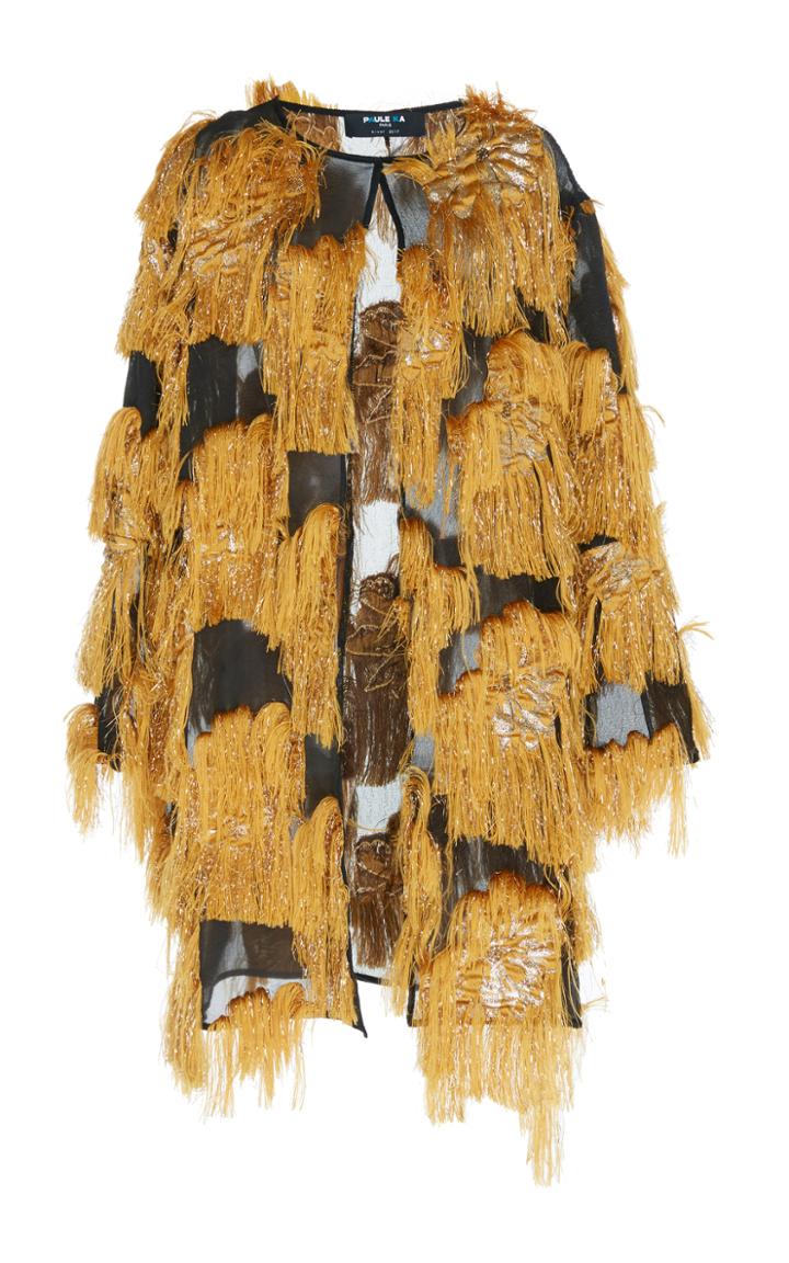 Paule Ka Patchwork Jacquard Fringe Coat
